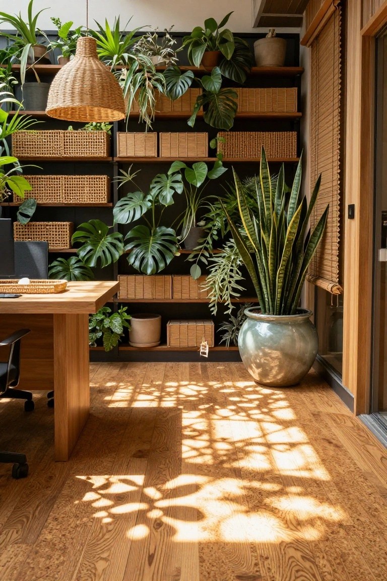 Filling Office Shelves with Plants